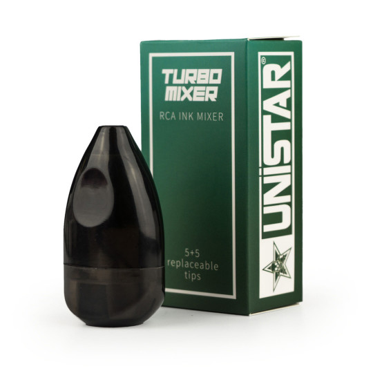 Turbo Ink Mixer voor RCA Zwart (10 sticks) Superhandige en supereffectieve inktmixer met RCA-connector. Inclusief 10 roerstaafjes (5 lang en 5 kort). Mogelijkheid om extra staafjes apart te kopen.